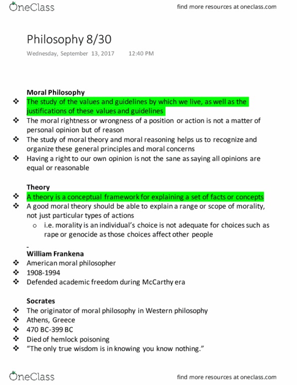 PHIL 101 Lecture Notes - Lecture 2: William Frankena, Academic Freedom, Western Philosophy thumbnail
