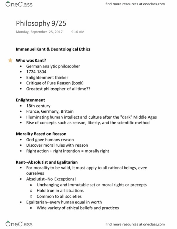 PHIL 101 Lecture Notes - Lecture 13: Moral Agency, Consequentialism, Immanuel Kant thumbnail
