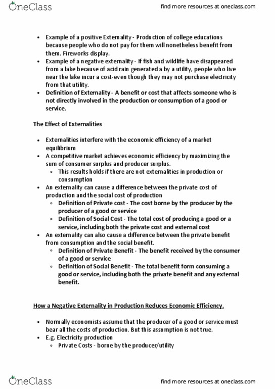 CAS EC 101 Chapter Notes - Chapter 5.1: Market Failure, Cost, Deadweight Loss thumbnail