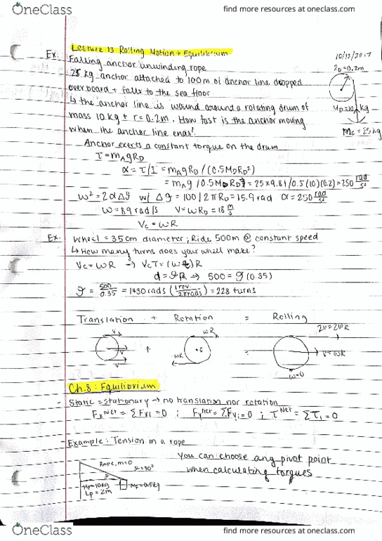 PHY 121 Lecture 13: Rolling Motion and Equilibrium thumbnail