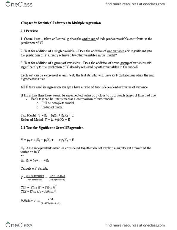 STAT 221 Chapter Notes - Chapter 9: Standard Deviation, F-Test, F-Distribution thumbnail