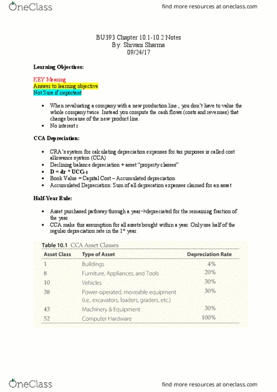 BU393 Chapter Notes - Chapter 10.1-10.2: Current Liability, Tax Shield, Nopat thumbnail