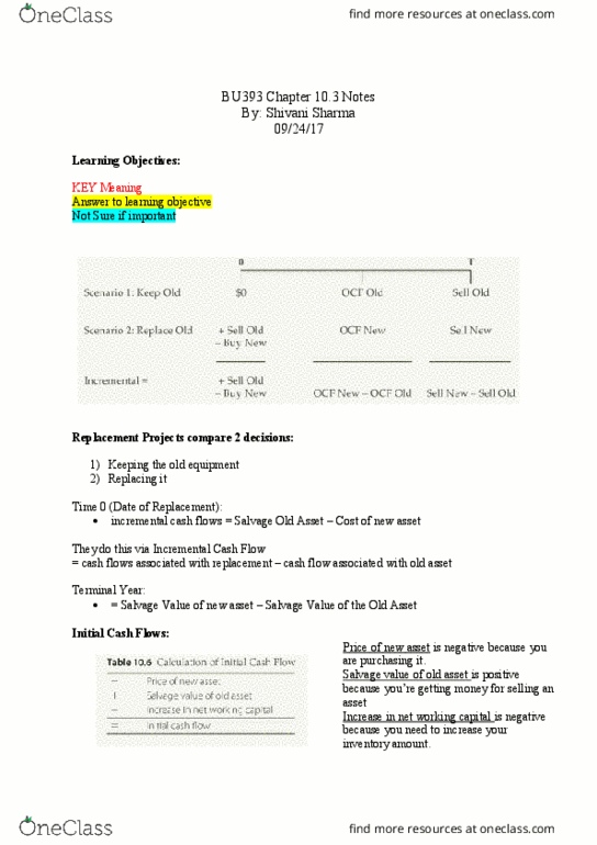 BU393 Chapter Notes - Chapter 10.3: Net Present Value, Cash Flow thumbnail