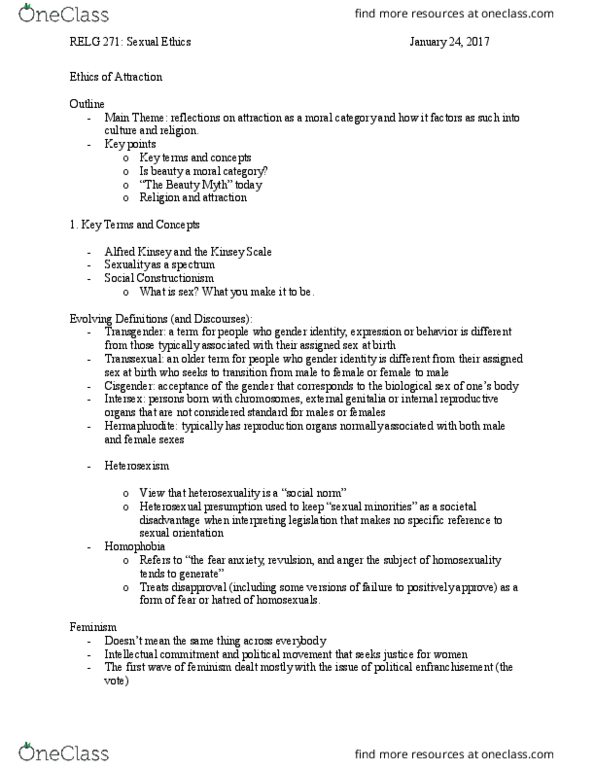 RELG 271 Lecture Notes - Lecture 6: Norm (Social), The Beauty Myth, Kinsey Scale thumbnail