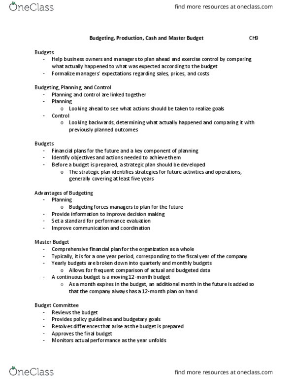 ACC 406 Lecture Notes - Lecture 1: Operating Budget, Income Statement, Finished Good thumbnail