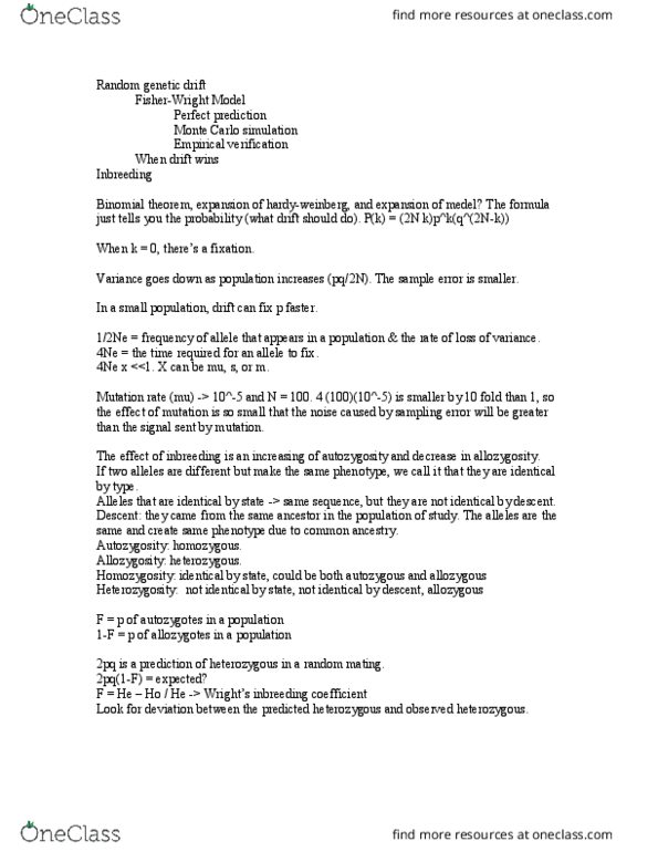 Biology 3466B Lecture Notes - Lecture 19: Coefficient Of Relationship, Zygosity, Monte Carlo Method thumbnail