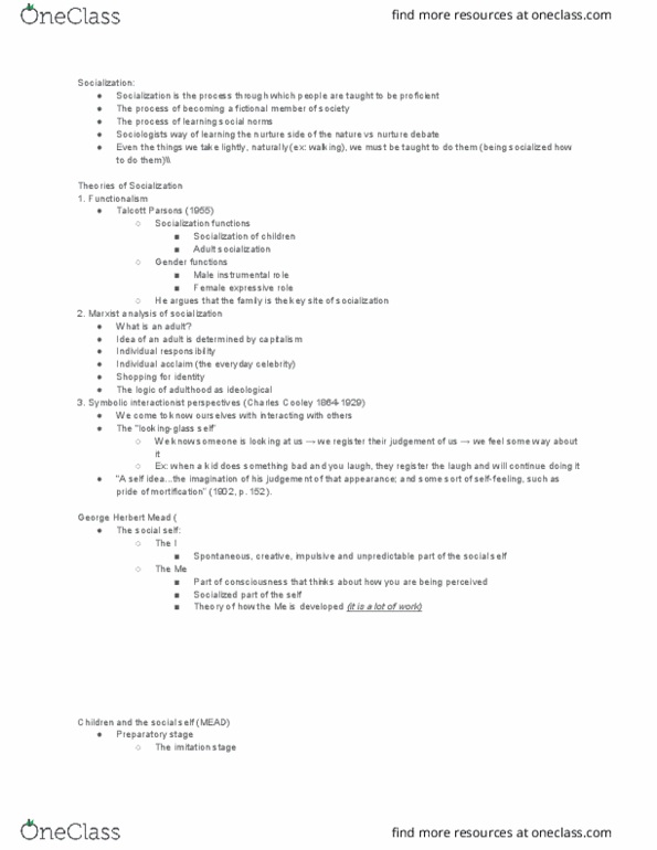 SOCI 1001 Lecture Notes - Lecture 3: System 6, Hidden Curriculum, George Herbert Mead thumbnail