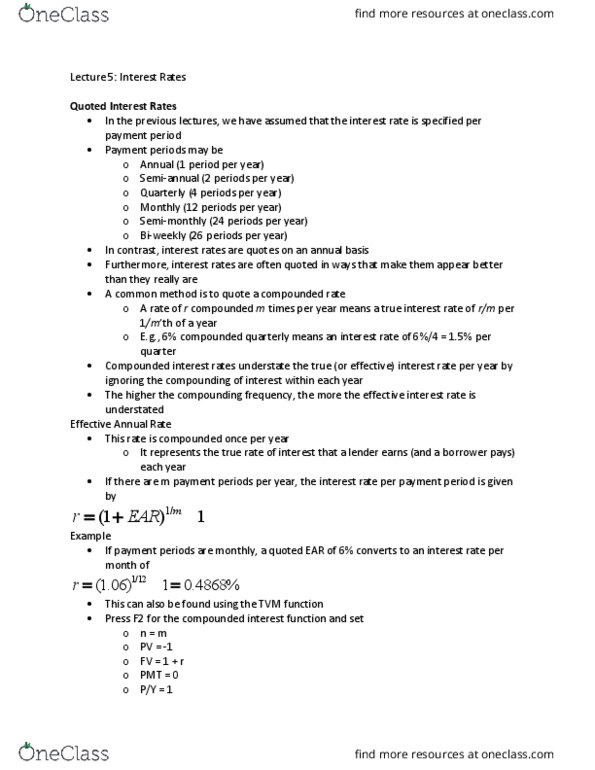 FIN 300 Lecture Notes - Lecture 5: Nominal Interest Rate, Yield Curve, Real Interest Rate thumbnail