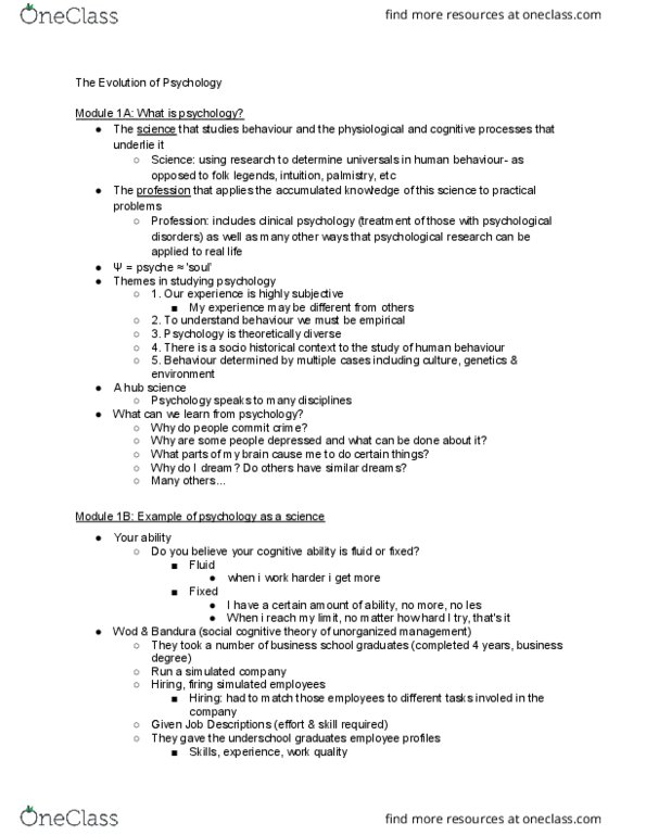 PSYC 1001 Lecture Notes - Lecture 2: Little Albert Experiment, Forensic Psychology, Behavioral Neuroscience thumbnail