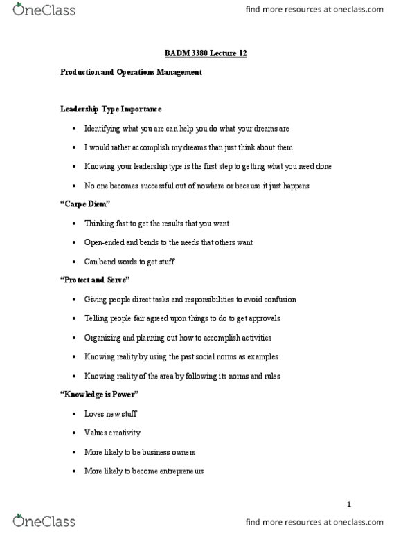 BADM 3380 Lecture Notes - Lecture 12: Operations Management thumbnail