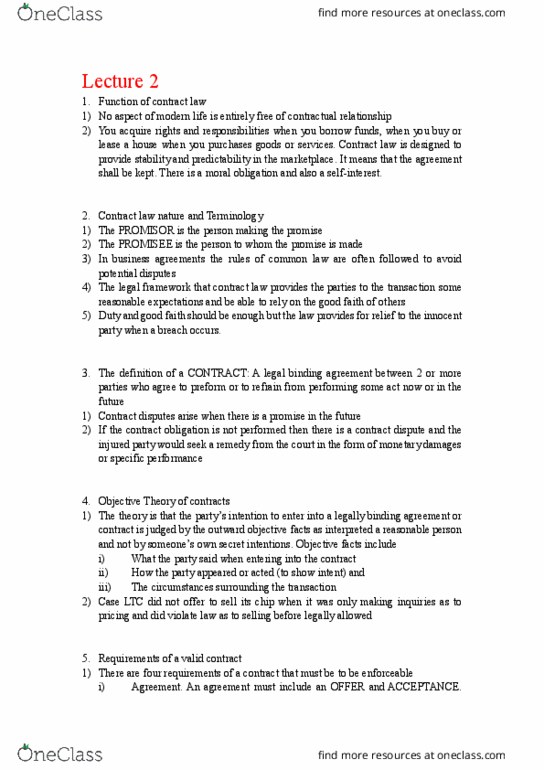 POL 319 Lecture Notes - Lecture 2: Plain Meaning Rule, Quasi-Contract, Reasonable Time thumbnail