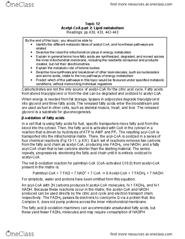 Biochemistry 2280A Lecture Notes - Lecture 12: Allosteric Regulation, Pyruvic Acid, Covalent Bond thumbnail