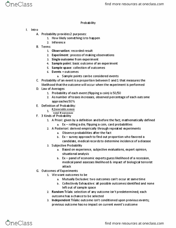 STAT200 Lecture Notes - Lecture 11: Venn Diagram, Collectively Exhaustive Events, Sample Space thumbnail