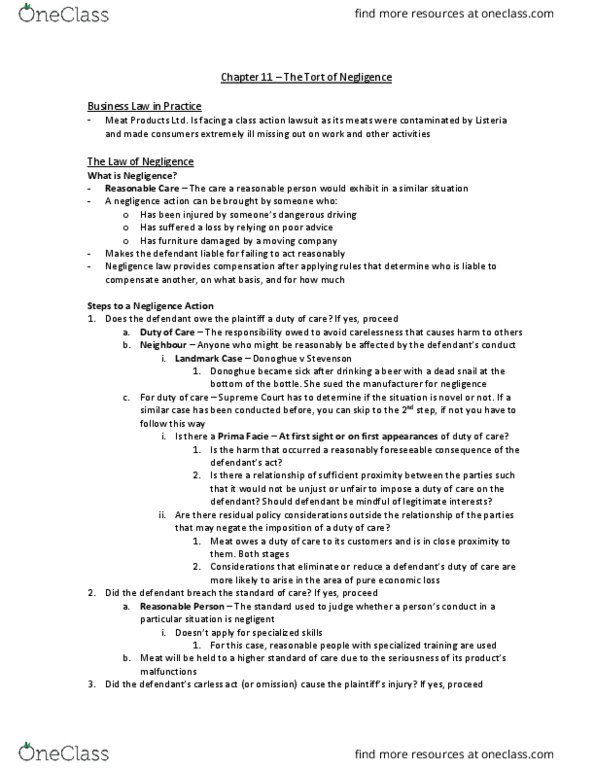 Management and Organizational Studies 2275A/B Chapter Notes - Chapter 11: Vicarious Liability, Misrepresentation, Contributory Negligence thumbnail