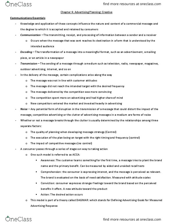 Management and Organizational Studies 3322F/G Chapter Notes - Chapter 4: Product Differentiation, Tim Hortons, Dagmar Marketing thumbnail