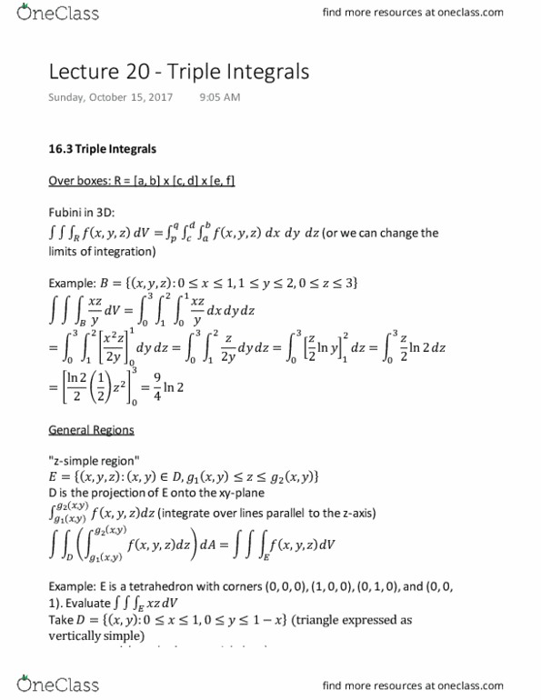 MATH 1920 Lecture 20: Triple Integrals (16.3) thumbnail