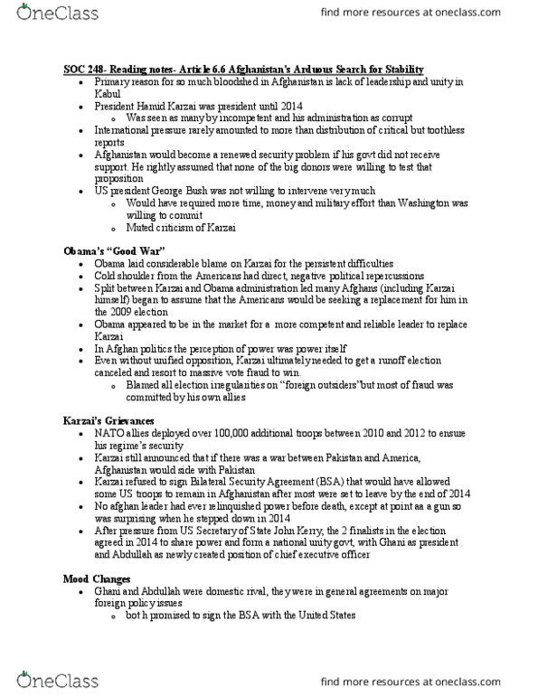 SOC 248 Chapter Notes - Chapter Global Issues 6.6: Worldwide Caliphate, Mohammed Omar, Hamid Karzai thumbnail