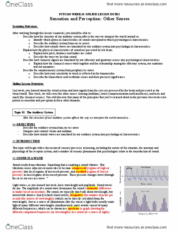 PSYC 100 Lecture Notes - Lecture 9: Parietal Lobe, Richard Axel, Thalamus thumbnail