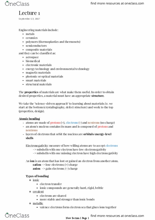 MCG 2360 Lecture Notes - Lecture 1: Atomic Radius, Atomic Packing Factor, Coordination Number thumbnail