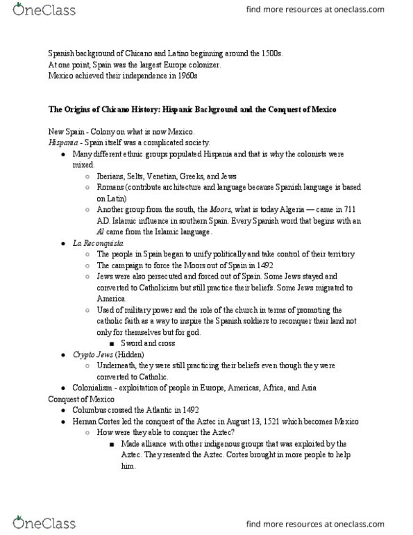 CH ST 1A Lecture Notes - Lecture 3: Quetzalcoatl, Casta, Juana Inés De La Cruz thumbnail