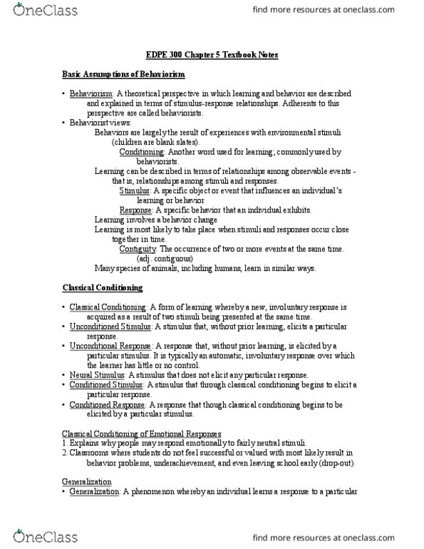 EDPE 300 Chapter Notes - Chapter 5: Truancy, Logical Consequence, Ambivalence thumbnail