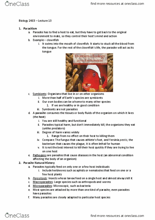 Biology 2483A Lecture Notes - Lecture 13: Myxoma, Genotype Frequency, Amphipoda thumbnail