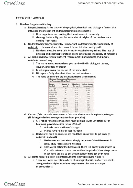 Biology 2483A Lecture Notes - Lecture 21: Primary Succession, Limiting Factor, Chlorophyll thumbnail