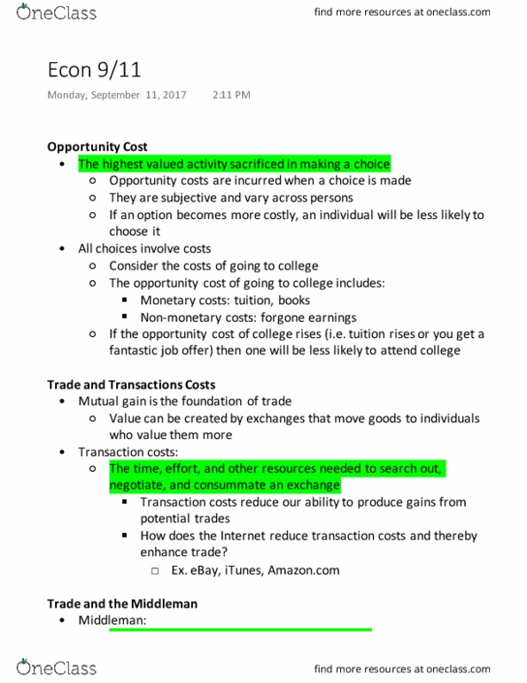 ECON 101 Lecture Notes - Lecture 3: Opportunity Cost, Ebay thumbnail