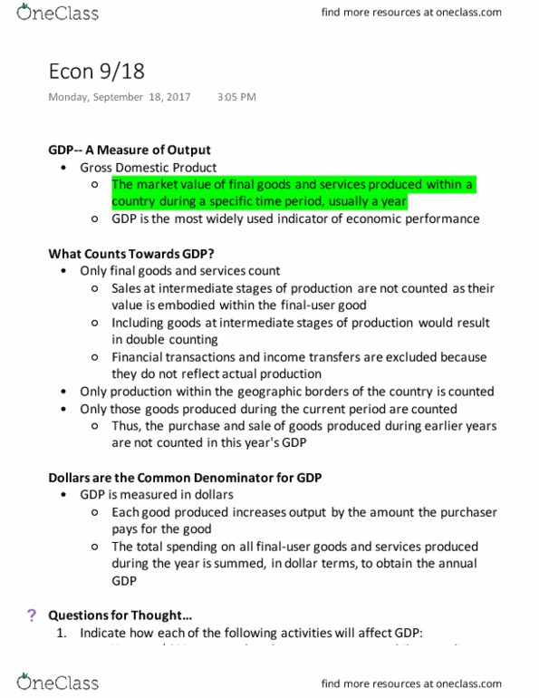 ECON 101 Lecture Notes - Lecture 5: Income Approach, Market Basket, Gdp Deflator thumbnail