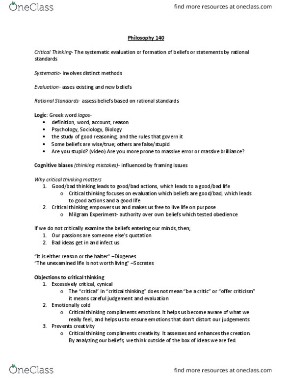 PHIL 140 Lecture Notes - Lecture 1: Testability, Dogma, Inductive Reasoning thumbnail