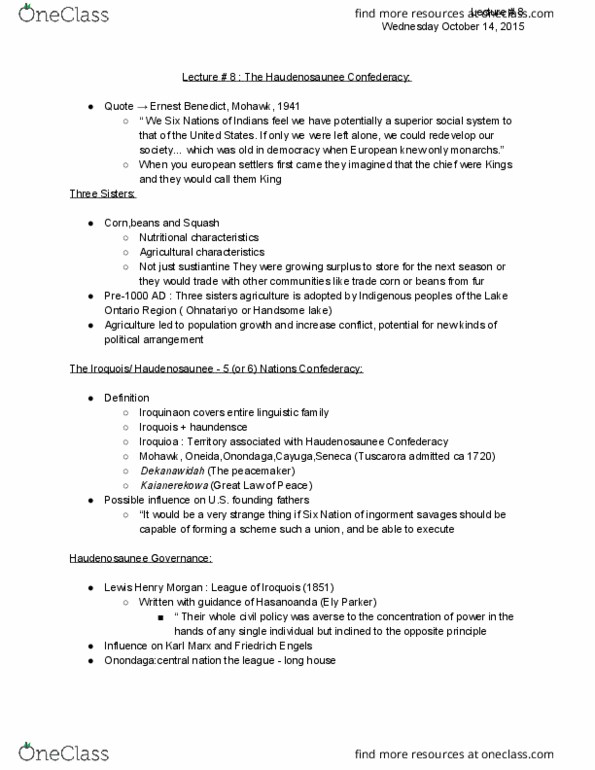 EAS 1101 Lecture Notes - Lecture 8: Ely S. Parker, Handsome Lake, Lewis H. Morgan thumbnail