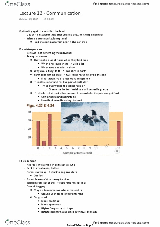 BIO 3176 Lecture Notes - Lecture 12: Signalling Theory, Photuris, Great Tit thumbnail