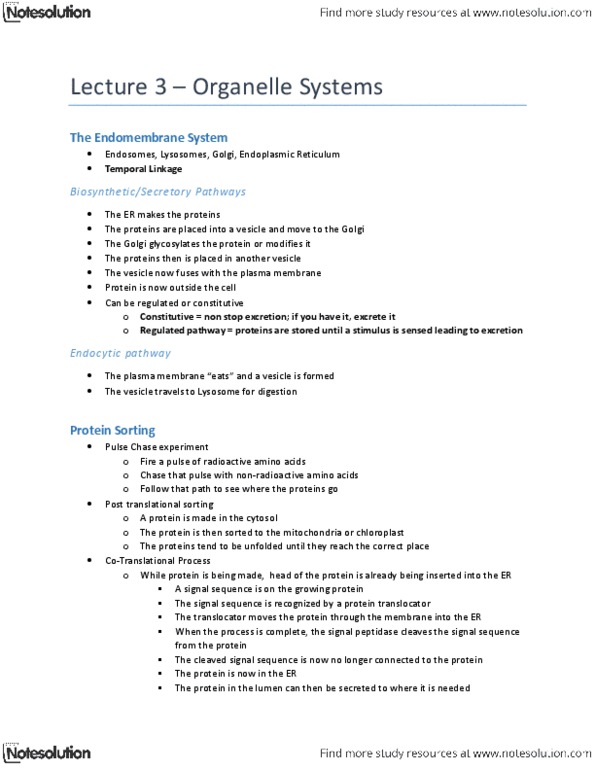 BIO130H1 Lecture Notes - Lecture 3: Signal Peptidase, Nuclear Pore, Transmembrane Protein thumbnail