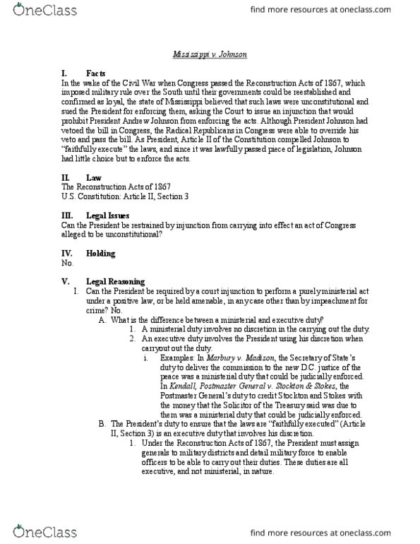 PSC 4361 Chapter Notes - Chapter 4: Political Question, Reconstruction Acts thumbnail