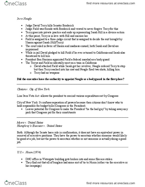 PSC 4361 Lecture Notes - Lecture 11: Leon Jaworski, Saturday Night Massacre, Executive Privilege thumbnail