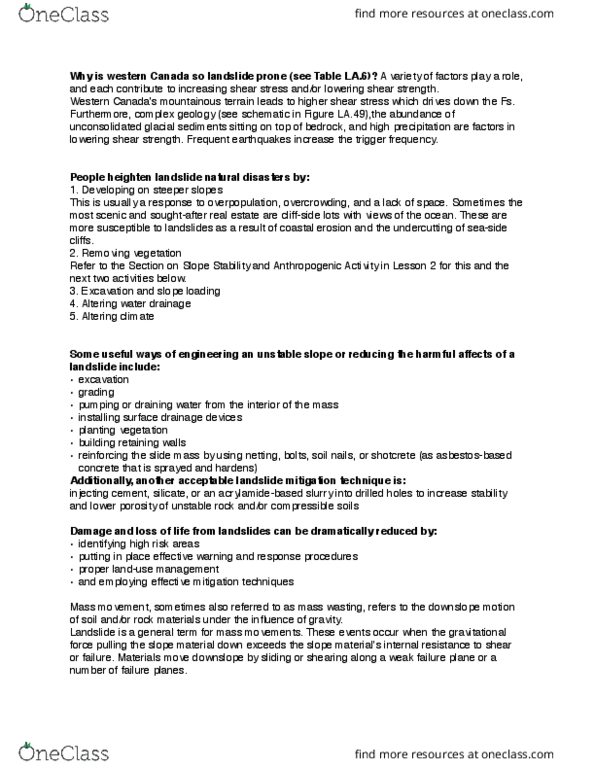 EOSC 114 Lecture Notes - Lecture 2: Downhill Creep, Debris Flow, Silt thumbnail