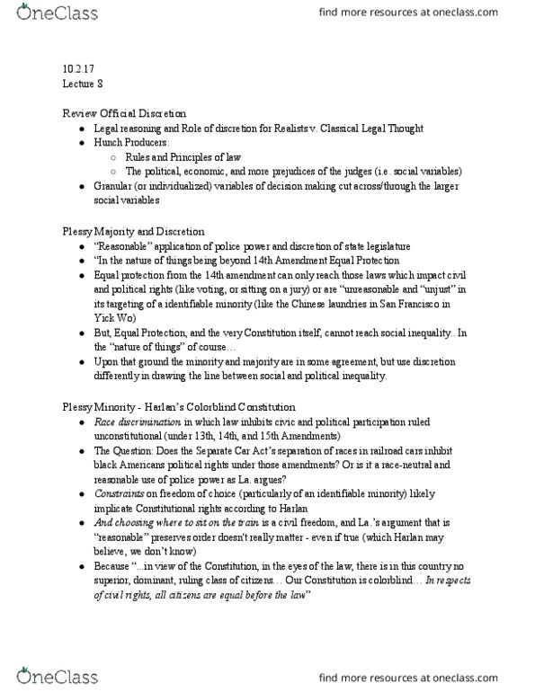 LEGAL 250 Lecture Notes - Lecture 8: Social Inequality, De Facto, Constitutionalism thumbnail