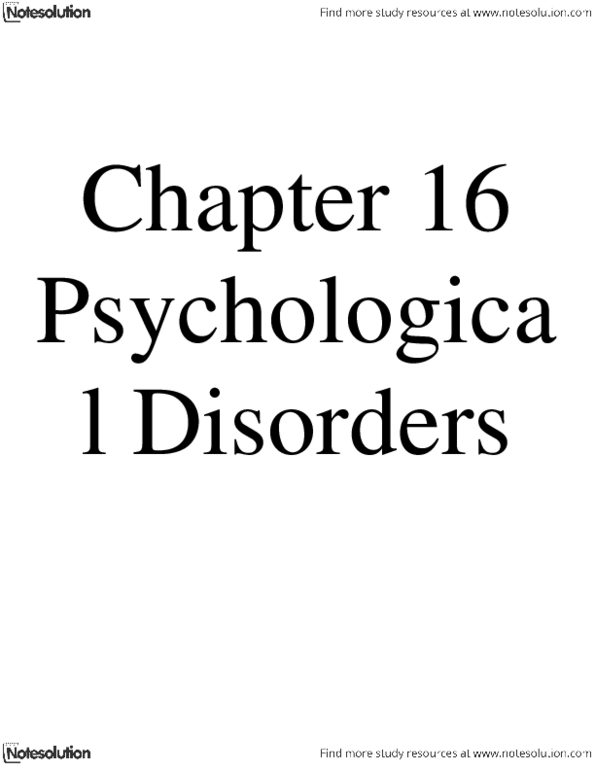 Psychology 1000 Chapter Notes -Obsessive–Compulsive Disorder, Generalized Anxiety Disorder, Anxiety Disorder thumbnail