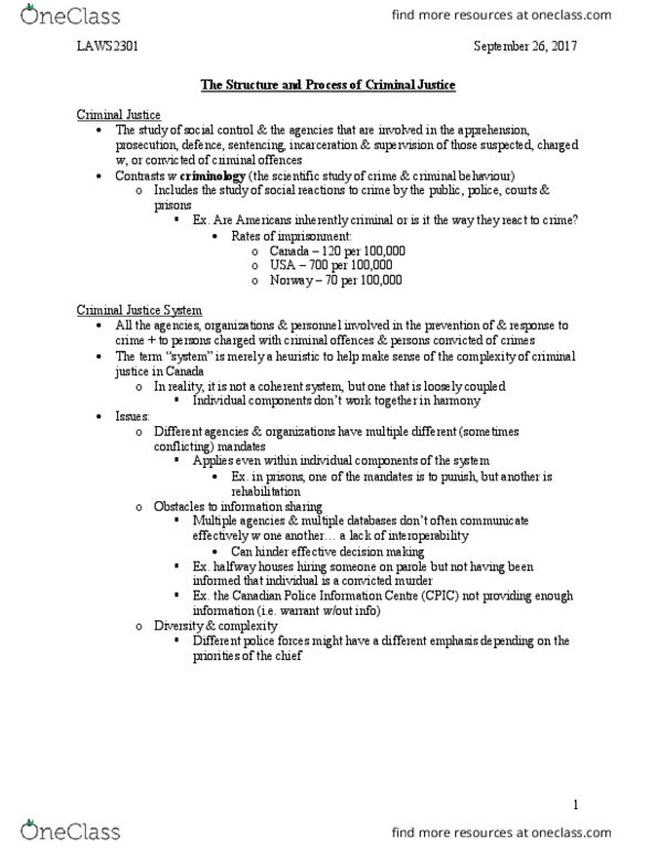 LAWS 2301 Lecture Notes - Lecture 3: Canadian Police Information Centre, Due Process, Loose Coupling thumbnail