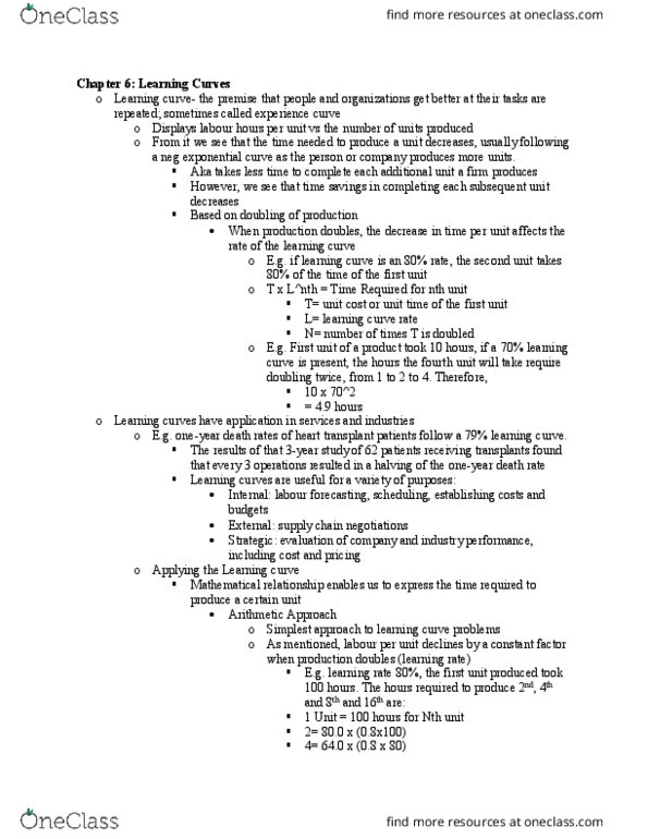 GMS 401 Lecture Notes - Lecture 7: Learning Curve, Experience Curve Effects, Unit 100 thumbnail