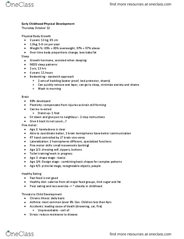 FRHD 2270 Lecture Notes - Lecture 5: Nocturnal Enuresis, Chronic Condition, Asthma thumbnail