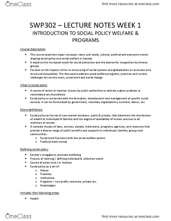 SWP 302 Lecture Notes - Lecture 1: Human Services, Window Media thumbnail