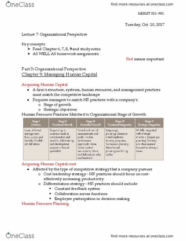 MGMT 310 Lecture Notes - Lecture 7: Needs Assessment, Job Analysis, Cost Leadership thumbnail