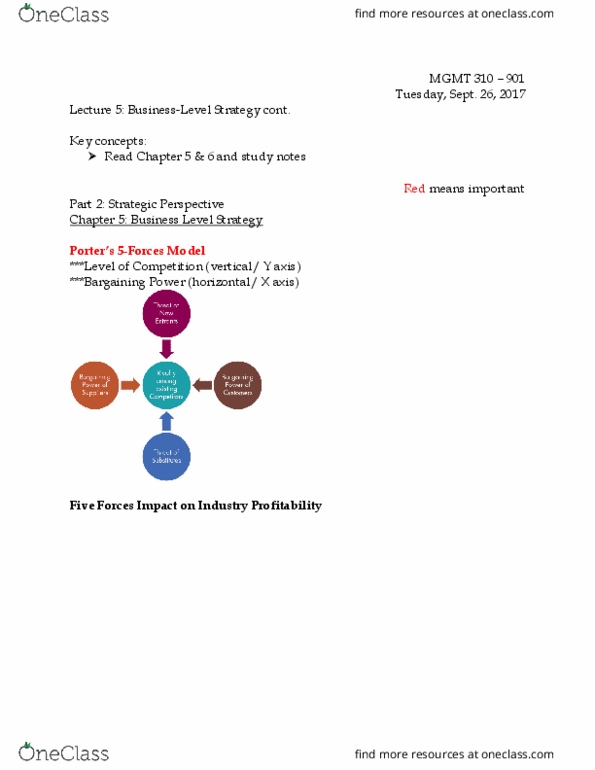 MGMT 310 Lecture Notes - Lecture 5: Unique Selling Proposition, Swot Analysis, Value Chain thumbnail