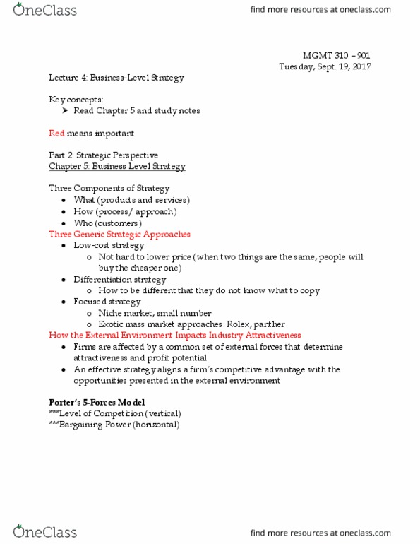 MGMT 310 Lecture Notes - Lecture 4: Customer Switching, Switching Barriers, Bargaining Power thumbnail