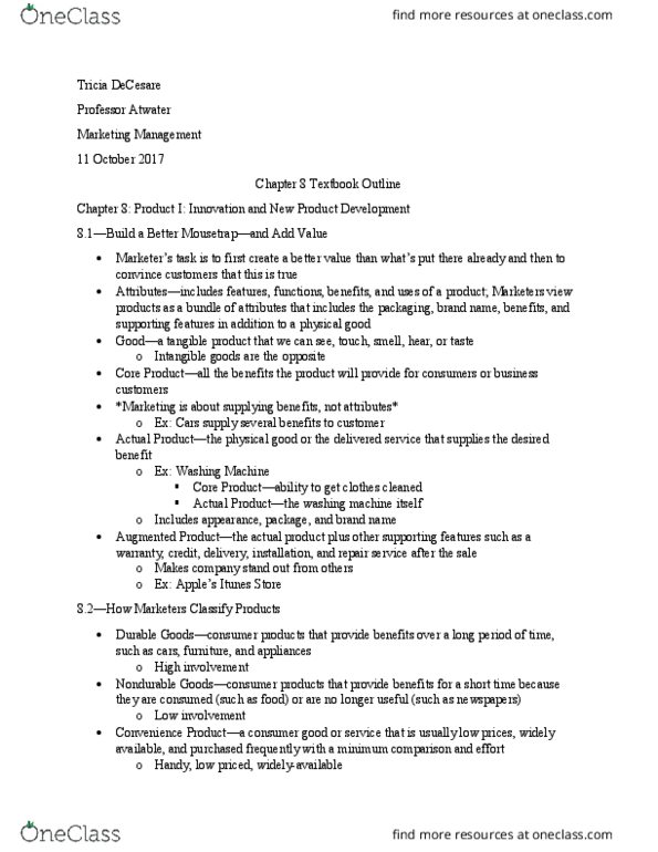 MKTG 2101 Chapter Notes - Chapter 8: Washing Machine, Itunes Store, Final Good thumbnail