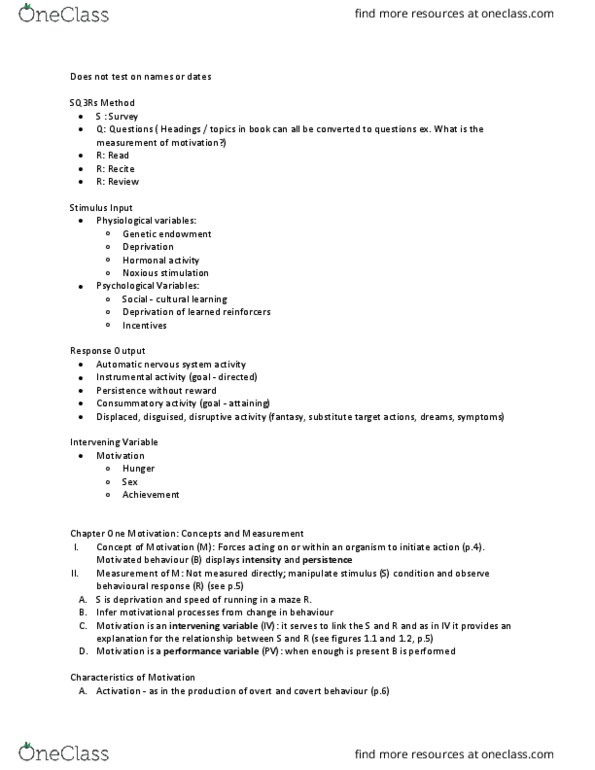 PSYC 2230 Lecture Notes - Lecture 1: Pangs, Cognitive Dissonance, Homeostasis thumbnail