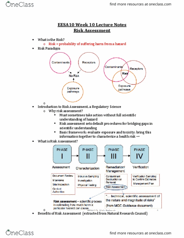 EESA10H3 Lecture Notes - Lecture 10: Reference Dose, Risk Assessment, Canada Council thumbnail