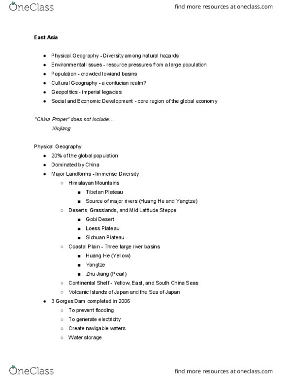 GEOG120 Lecture Notes - Lecture 12: Loess Plateau, Tibetan Plateau, East China Sea thumbnail