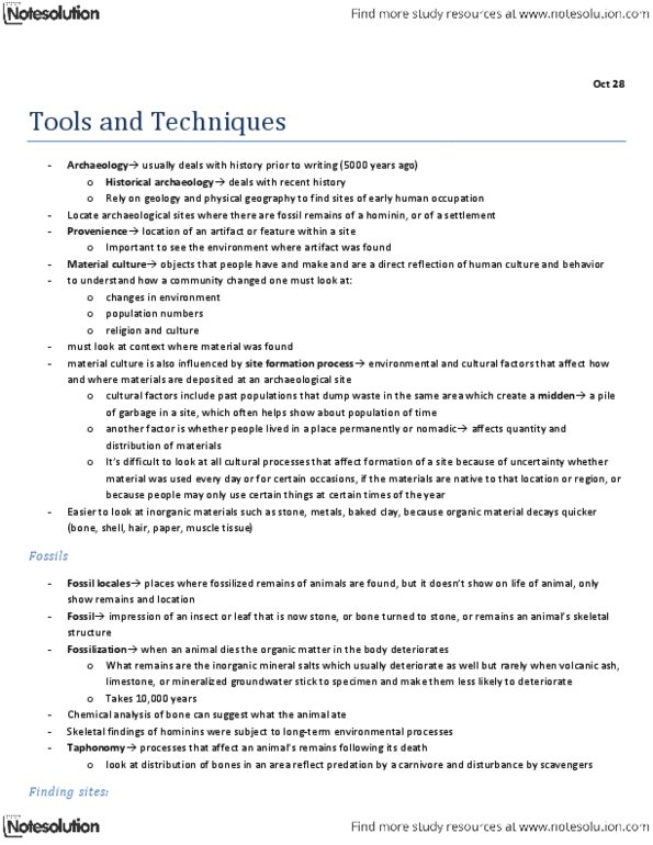 ANT100Y1 Lecture Notes - Radiocarbon Dating, Thermoluminescence Dating, Flaked thumbnail